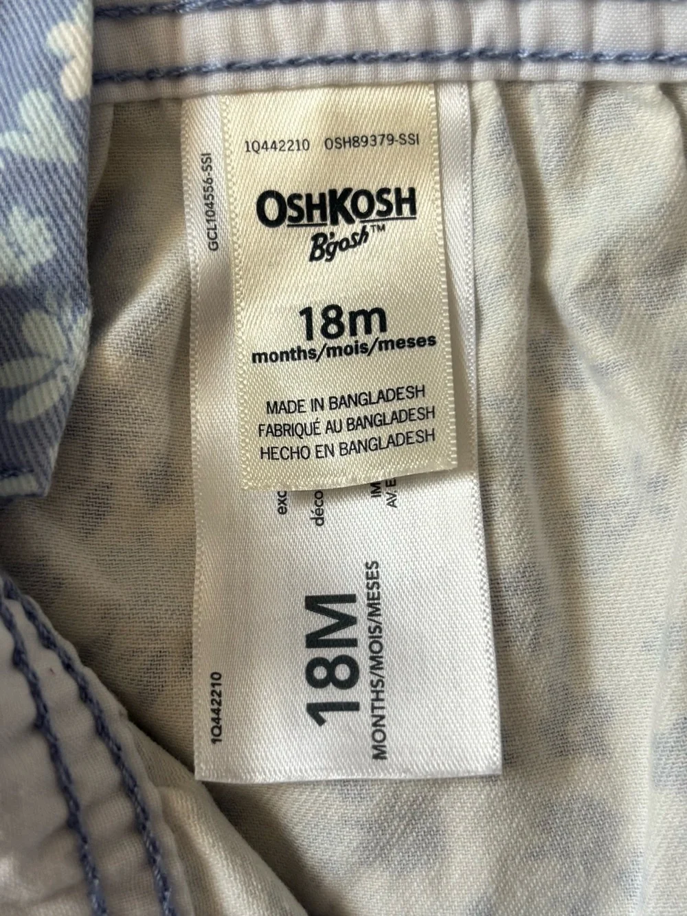 OshKosh B'gosh Light Blue & White Floral Tiered Overall Dress